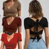 Frauen designer crop top einfarbig kurze t-shirts tiefem v-ausschnitt mode kurzarm tops tees