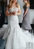 2019 Białe aplikacje Syrenka Sukienka ślubna Off The Ramię Tiers Ruffles Long Church Garden Bride Bridal Suknia Custom Made Plus Size