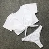 2020 Sexy scollo a V manica corta anteriore annodato cravatta biquini nuotata costume da bagno costume da bagno perizoma costumi da bagno donna brasiliana push up bikini T200324