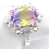 il trasporto ovale bi colore tormalina Solitaire Gems 925 anelli placcato donne 10 pc liberano di Luckyshine San Valentino