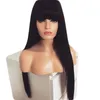 28inches Long natural Black Silk Straight simulation human Hair Wigs Heat Resistant Synthetic Lace Front Wig With Bangs For black Women