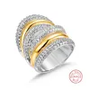 Anillo de dedo de cóctel de plata grande para mujer Chapado en oro de lujo 238 piezas Pintura de diamantes simulados Anillo de piedra lleno Tamaño de joyería 5-10263e