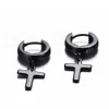 Punk Men Ear Stud Circle Round Cross Huggie Earrings for Men Small Crucifix Cuff Earing Stainless Steel Hip Hop Male Jewelry RRA2094