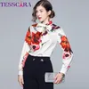 TESSCARA Women Spring Elegant Floral Print Blouse Shirt Female Fashion Bow Designer Office Party Chemise Top Womens Tops Blouses