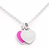 Highquality New stainless steel enamel pink double heart necklace T necklace female short 18k gold titanium steel necklace pendant3729163