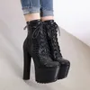 16cm luxury black lace up stone grain motocyle ankle boots ultra high heels come with box size 34 to 40