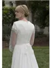 2020 Neue bescheidene A-Linien-Spitzen-Chiffon-Kleider mit langen Illusionsärmeln, Satin-Schärpe, schlichte, elegante, bescheidene Brautkleider nach Maß für den Sommer