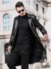 Männer Europa Stil Vintage Leder Kleidung Reine Farbe Lange Leder Jacke Graben Mantel Männliche Kleidung Streetwear Warme Windjacke