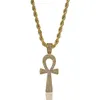 Iced Out Egyptian Ankh Key Pendant Necklace With Chain 2 Colors Fashion Mens Halsband Hip Hop Jewelry261Z