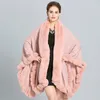 Partihandel-Fashion Luxury Handcraft Fur Coat Cape Long Big Cashmere Faux Fur Overcoat Cloak Sjal Kvinnor Höst Vinter Wraps Poncho