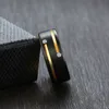 8mm mens svart borstad volframkarbid bröllopsband ring guldpläterad räfflad cubic zircon inlay komfort passform storlek 7-12