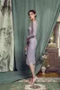 Lavendelfarbene Kleider für die Brautmutter mit transparentem Ausschnitt und langen Ärmeln, formelle Abendkleider, knielange Spitzenkleider für Hochzeitsgäste, günstig
