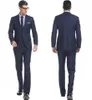 Two Piece Blue Business Party Men Suits Notched Lapel Trim Fit Two Button Wedding Groom Tuxedos New (Jacket + Pants)