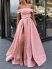 Mooie High Split Satin Arabische Avondjurken Pageant Bateau Neck 2019 Saoedi-Arabië Party Prom Gown Robe de Soiree Formele Gast