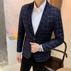 Men's Suits Autumn Winter Men Blazer Jacket Black Blue Gray Slim Fit Dress Jackets Size S M L XL XXL XXXL Lattice Business Suit Coat