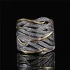 Gold two tone Diamond ring Crystal leaf wrap Rings fashion jewelry women band 080514