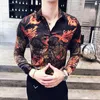 メンズヴィンテージプリントシャツ新しいファッション長袖シャツスリムフィット秋のシャツ男性トップ2017