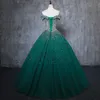 2019 Sweetheart Frezowanie Cekiny Zielona Suknia Balowa Quinceanera Suknie Plus Size Sweet 16 Dresses Debiutante 15-letnia Formalna Party Dress BQ139