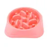 Plastic Pet Feeder Anti Choke Dog Bowl Puppy Cat Slow Down Eatting Feeder Healthy Diet Dish Jungle Design Pink Blue Green