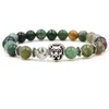 Pretty Indian Agat Natural Stone Bracelet Owl elegant Leopard Crown Lion Buddha Head Charm Bracelet 8mm Beads Stretch Bracelets