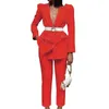 Vintage Jesień Zimą Zagęścić Kobiety Pant Suit Red Yellow Notched Blazer Jacket Pant 2020 Office Wear Women Suits Samiców Zestawy