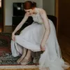 2020 Boho Beach -jurken Lace Applique Sweep Train Tule Backless Halter Custom Made Country Wedding Jurk Vestido de Novia