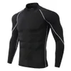 Camisas de compresión de cuello alto para hombre, ropa deportiva para culturismo, camiseta de manga larga, camiseta para gimnasio, camiseta ajustada para Fitness para hombre