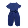 Bebê do verão meninos romper moda infantil meninas de manga curta solta jumpsuits casuais crianças curvas cinto bloomers global crianças onesie y2096