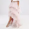 Dresses Gorgeous Light Pink Tulle Skirt Layered Tiered Puffy Women Tutu Skirts Cheap Formal Cocktail Party Gowns High Low Long Skirts Cust