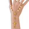 Nuovo oro argento pizzo vetro imitazione perla rosario cattolico braccialetto preghiera perline Gesù croce perline bracciali dichiarazione gioielli