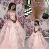 Quinceanera Dresses Pink Lace Applique Sequins Off the Shoulder Sweet Formal Prom Party Ball Gown Custom Made