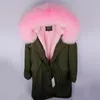 Xlong Style Women Snow Coats Maomaokong Brand Brown Rabbit Fur Lined Black X-Long Parka med Brun Fox Fur Trim Hoody