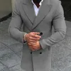 Moda masculina turndown colarinho mistura de lã duplo breasted ervilha casaco jaqueta masculina marca casacos outono longo casaco de lã cj1912123098480