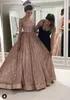 Rose Gold Sexy African Prom Dresses Pärlade kristaller Backless Sequined aftonklänningar Sparkly Formal Party Homecoming Dress