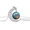 tree of life moon time gem pendant necklace plant Cabochon jewelry women necklaces drop ship