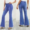 Women Flare Jeans Casual Pants Knee Holes Tassels Bleached Fashional High Elastic Waist Fit Female High Quality Free Shipping