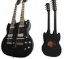 Relic Black 12 & 6 Strings Slash 1275 Double Neck SG Electric Guitar Split Parallelogram Inlay