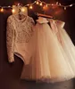 Long Sleeves Lace Flower Girls Dresses bodysuit with tulle skirt Two Pieces Tulle Lovely Little Kids Princess Communion Birthday Gowns