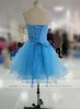 Sleeveless Short Blue Graduation Dress with Beads Corset Back Knee Length Party Dress