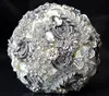 Artificial Sapphire Nupcial Buquês de Casamento Rosas Fita Flores Cristal Rhinestone Noiva Buquê Casamento Handmade Acessórios