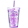 Последние 15,2 унции пьют пластиковые чашки 4 цвета летняя мигающая соломенная чашка с крышкой, поддержка пользовательского логотипа