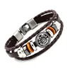 S208 Fashion Jewelry Men Leather Cord Hand-made Woven Bracelet Vintage Beads Charms Bracelet Leather Bracelets