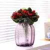 Dekorativa blommor kransar konstgjorda jordgubbe med löv fleur artificielles plast röd vik bär diy bröllop julgran dekorati