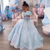 Dekoration prinsessa boll klänning blomma tjejer klänningar för bröllop ljus himmel blå barn formell slitage spets page vestidos de primera