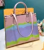 Mulheres clássicas Bola nuvem Rainbow Contrast Color Shopping Shopping Bolsa de praia Real Leather Crossbody Purse Messenger Bolsa