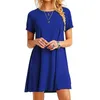 높은 품질 패션 여성 검은 색 푸른 색 드레스 여름 짧은 소매 O - 목 캐주얼 느슨한 드레스 여성 스트리트 플러스 사이즈 Vestidos