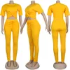 2020 Lato Kobiety Dresy Sportowe Garnitury Casual Dwuczęściowy zestaw Łuk Krótki Rękaw Crop Top Long Pant Outfits Track Garnitur z kieszenią