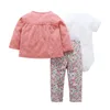 Nouveau-né bébé fille vêtements ensemble coton à manches longues manteau hauts + barboteuses licorne + pantalon floral 3 pièces tenues bébé bébé vêtements ensemble Y19061303