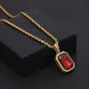 Mens Mini Ruby Pingente Colar Ouro Cuban Link Chain Moda Hip Hop Colares Jóias para Homens Gift203V