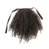 Short Afro Kinky Curly Hair Updo Ribbon Human Hair Drawstring High Puff Ponytail Hair Extension Afro Bun for Natural remy- 120g dark brown